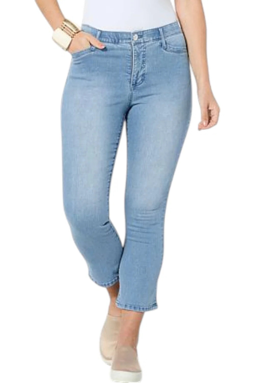 WynneDenim Performance Stretch Kick Flare Crop Jean Light Wash - Petite